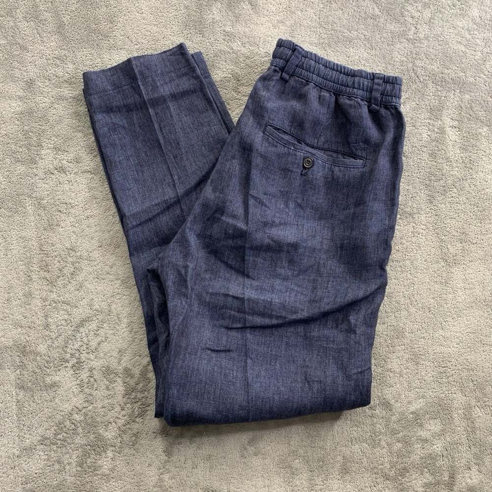 Paul & Shark 100% Linen Drawstring Pants Mens 30 Navy Blue Straight Leg Preppy